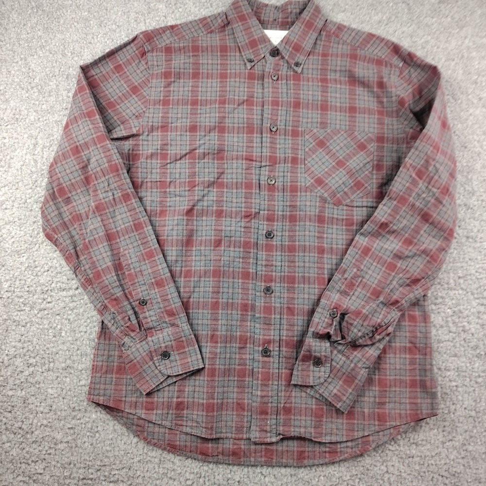 Billy Reid Cotton Button Up Mens Small Flannel Red Plaid Pocket EUC